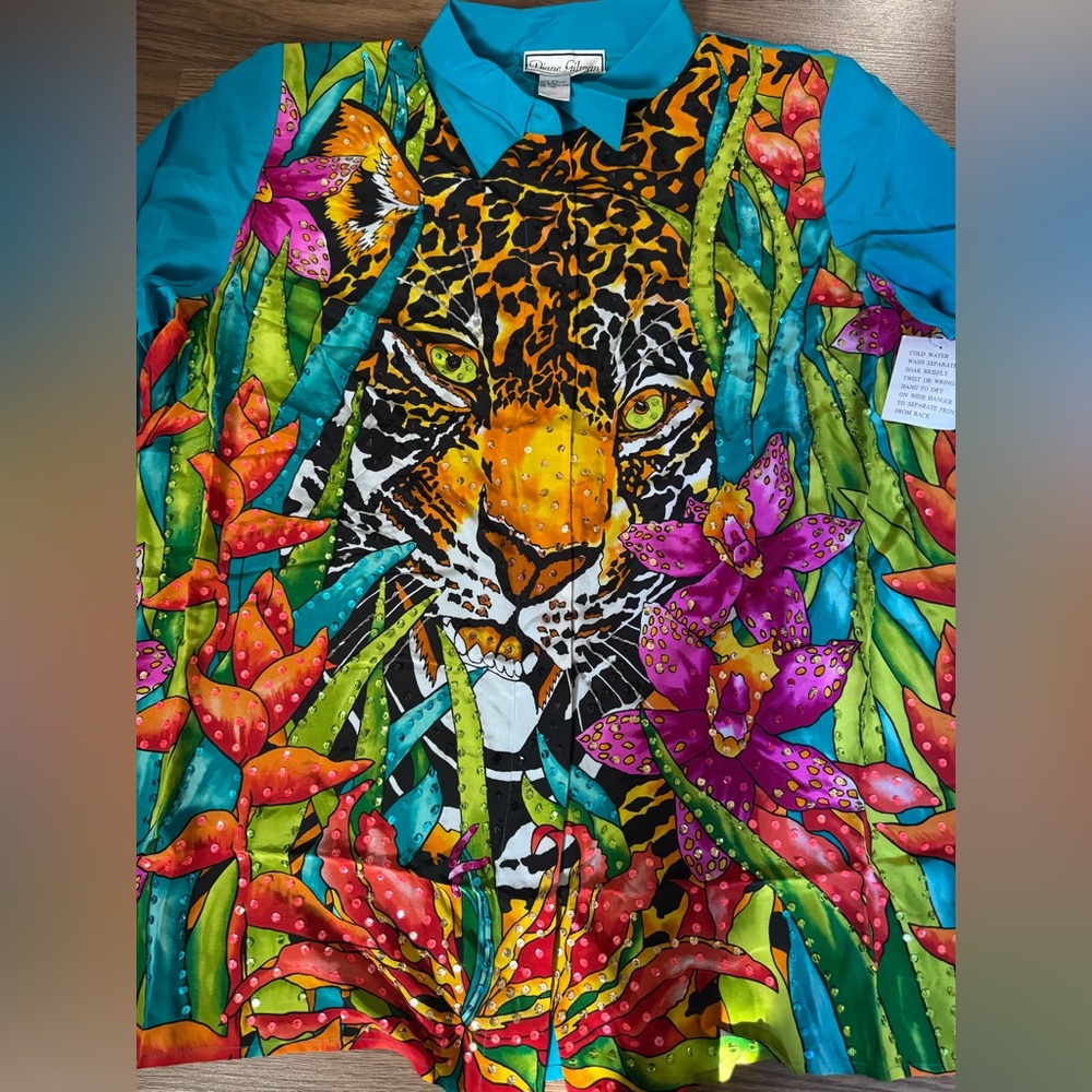 Diane Gilman Turquoise Silk Blouse - Picture 5 of 8